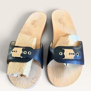Dr. Scholl's Original Pescura Sandals Wood Soled Slides Navy Leather 39/9